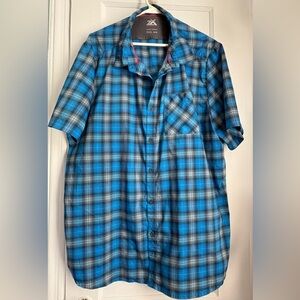ZX Travel Series Blue Plaid Short Sleeve Button Down Shirt Men’s Light Sz: 3XL